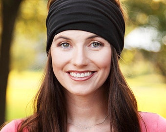 Black Headband, Black Headwrap, Extra Wide Headwrap, Black Wide Headband, Wide Black Headband, Black Head Band, Solid Color, Head Wrap Women