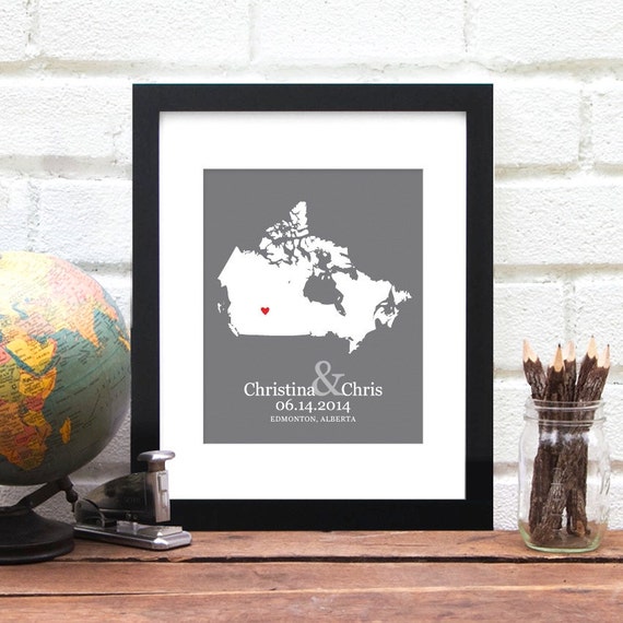 Canadian Map Canada Anniversary Gift Personalized Love Map