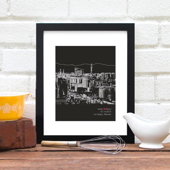 Las Vegas City Skyline Custom Wedding Gift, Personalized Married in ...