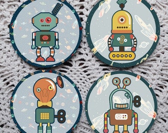 Spaced Out -- Fun Space Robots Mousepad Coaster Set