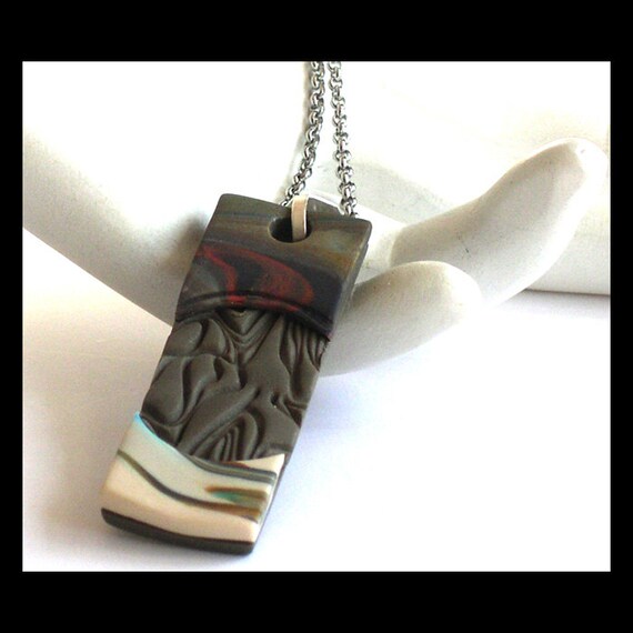 Textured Polymer Clay Pendant Necklace by jansart on Etsy