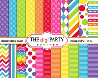 rainbow digital paper printable scrapbook papers instant download printables, papers commercial use
