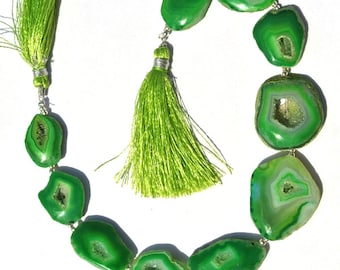 10.5 Inches Chrysophase Green Druzy Agate Geode Slice Beads 10 Pieces Chrysophase Green Agate Slab Beads Size 21 - 31mm approx 2785