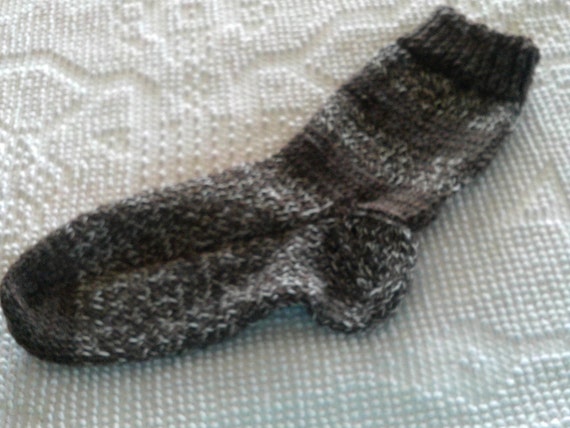 Hand Knit Fishermans Wool Socks Chocolate Tweed Womens