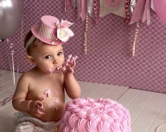 Mini Top Hat Headband, Girls Mini Top Hat, Mad Hatter, Tea Party Hats, Alice In Wonderland Hats, Onederland, Pink Top Hat, Smash Cake Props