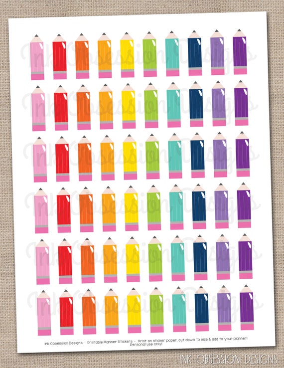 Pencils Printable Planner Stickers Instant Download School Planner