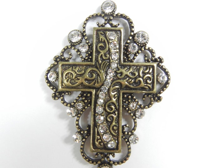 Multi Link Burnished Gold-tone Cross Pendant Rhinestones