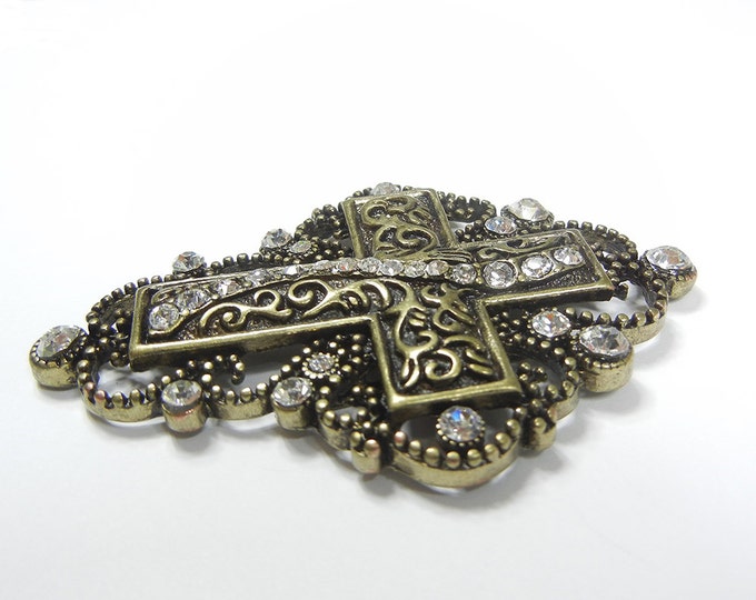 Multi Link Burnished Gold-tone Cross Pendant Rhinestones