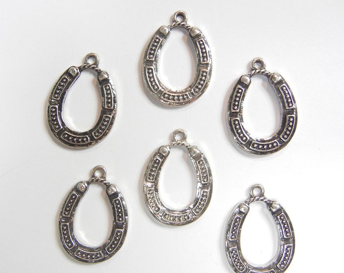 Set of 6 Antique Silver-tone Horseshoe Charms