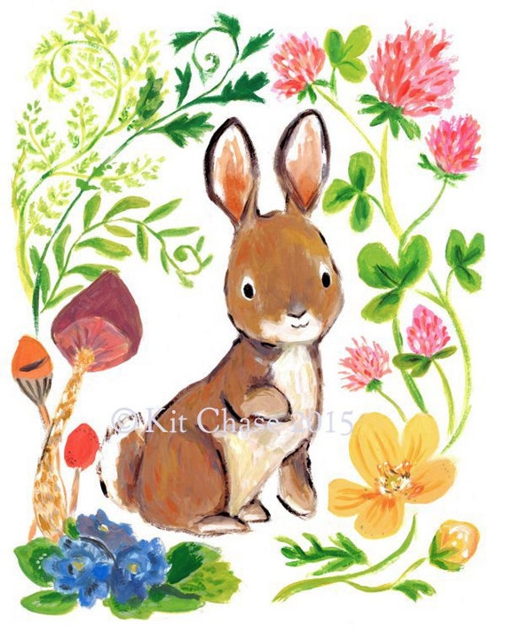 Download Children's Art Bunny Flowers Art Print