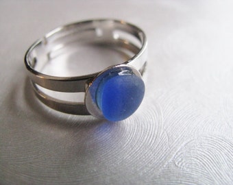 Beach Glass Jewelry - Sea Glass Ring - Cornflower Blue Ring - Beach Glass Ring