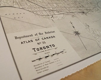 Old map of Toronto antique map print on eco bamboo paper Canadian made in Canada souvenir Ontario YYZ