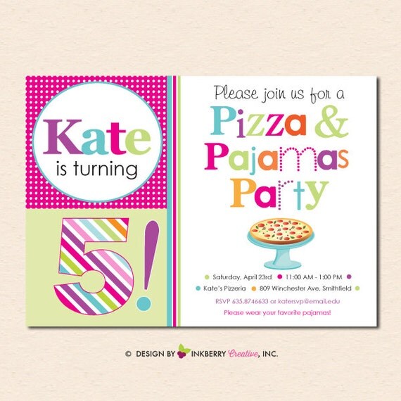 Pizza & Pajamas Birthday Party Invitation (Digital File - Printed Cards Also Available) Il_570xn