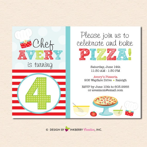 Birthday Pizzeria - Pizza Baking Birthday Party Invitation (Digital File - Printed Cards Also Available) Il_570xn