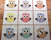 9 Whimsical Cross-eyed Owl "One in Every Crowd" 6" x 6" Quilt Blocks in Vintage Style 1930's Fabrics