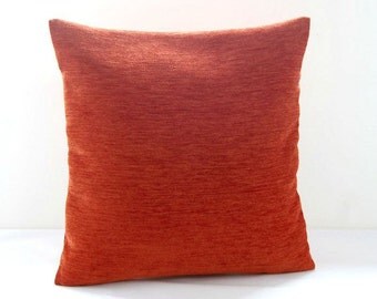 accent pillow cover burnt orange, chenille cushion cover 16 inch