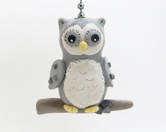 Owl Ceiling Fan Pull - Owl Nursery - Owl Decor - Gray and White - Polymer Clay - Children's Ceiling Fan Pull
