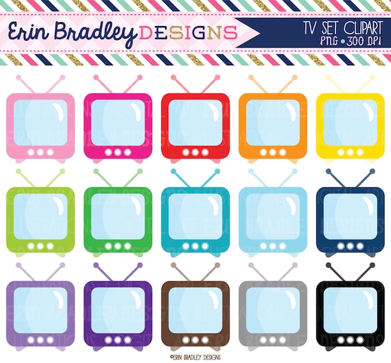 TV Set Clipart Television Clip Art Graphics by ErinBradleyDesigns