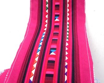 Hmong Textile, Lisu Fabric, hmong fabric, pink, red, dark magenta, crafting, hill tribe, quilted, embroidered, craft, fabric, stripe, quilt