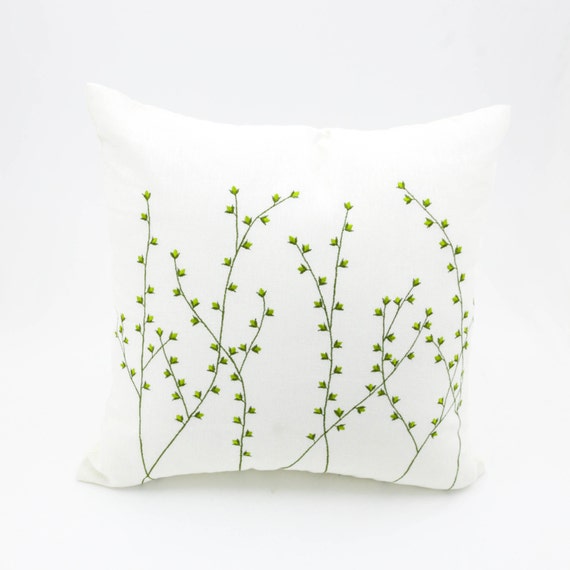 Willow Tree Pillow Cover Cream Linen Green Willow Embroidery
