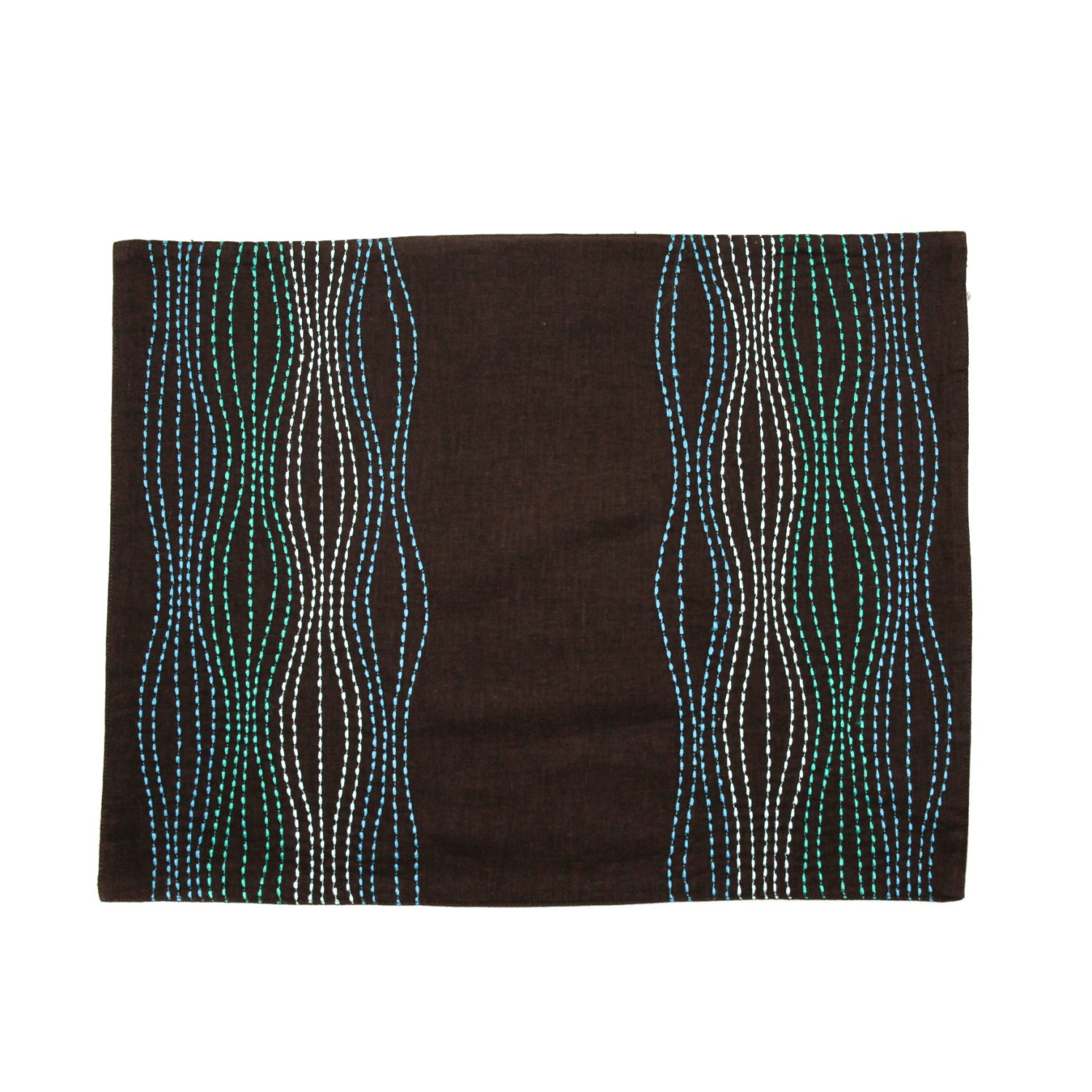 Teal Lines Placemat Set of 4 Dark Brown Linen Placemat Teal