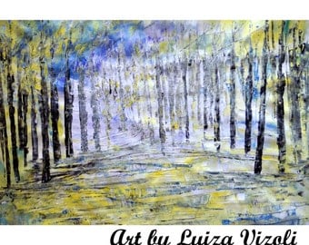LIGHT Painting Original CANVAS Abstract Spring Trees Landscape Palette Impasto Oil Painting MORNING by Luiza Vizoli