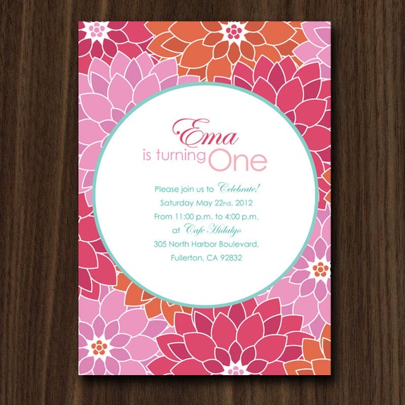 Spring Dahlia Pink and Orange Flower 5x7 Printable DIY Invitation Il_570xn