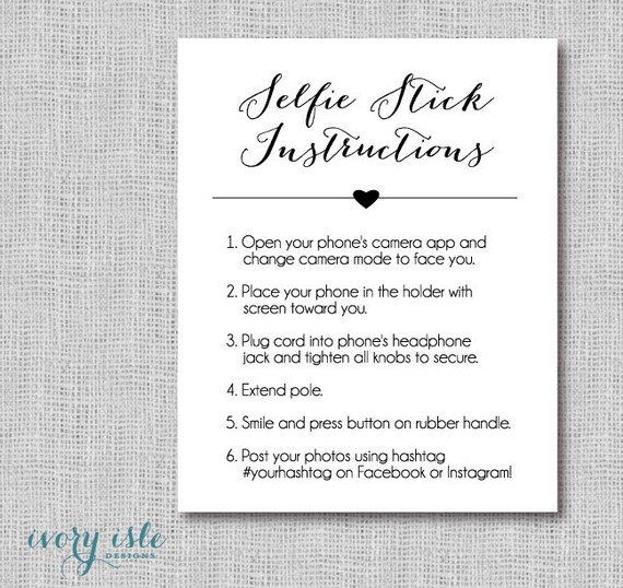 Selfie Stick Instructions Sign Cards CUSTOM DIGITAL FILE