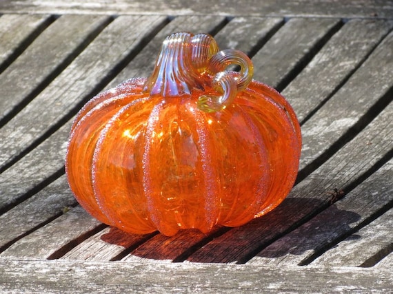 Classic Bright Orange Blown Glass Pumpkin 4 by AvalonGlassworks