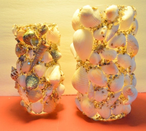 Flower Vase Shell Vase Seashell Vase Shell Decor by LeaniesLoft