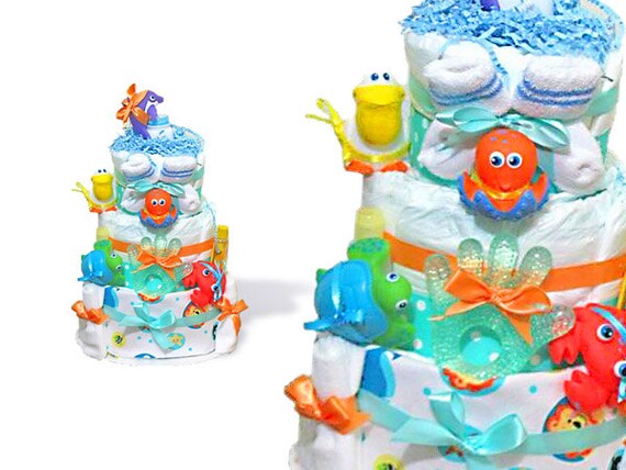Ocean Diaper Cake, Under the Sea Diaper Cake, Diaper Cakes for sale, Girl Diaper Cake, Ocean Baby Shower, Under Sea Baby, Diaper Cakes