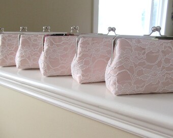 SALE, 20% OFF, Bridal Silk And Lace Clutch Set Of 6,Blush Wedding Clutch,Bridesmaid Clutches,Bridal Accessories