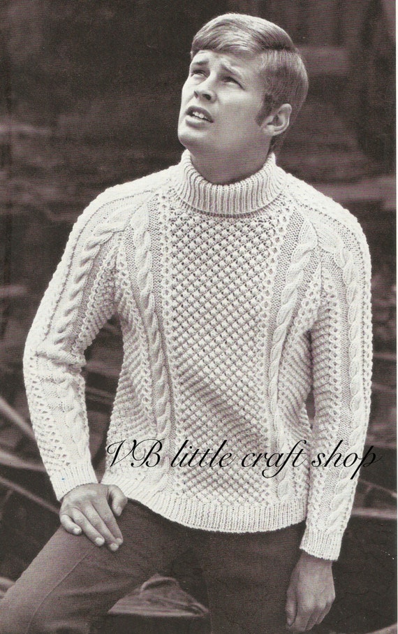 Men's aran sweater knitting pattern. Instant PDF download