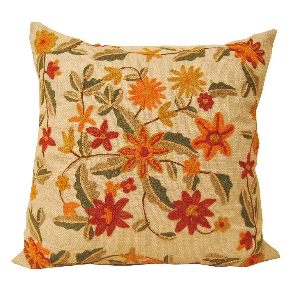 Crewel Embroidered Pillows Covers Sofa Pillows by SPCustomDrapery
