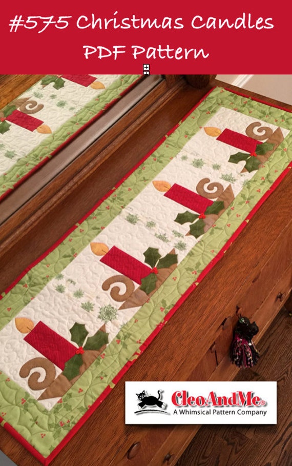Download Christmas Candles PDF Table Runner Pattern by Cleo and Me