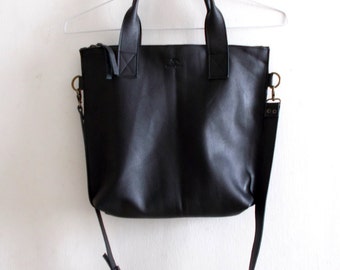 On Sale Black leather tote - Handbag - Cross-body bag - Every day bag - Women bag - Shoulder leather bag