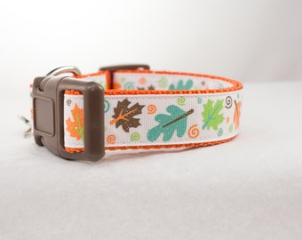 Glitter Leaves Fall Dog Collar - 1 inch wide - buckle or martingale collar - halloween dog collars - thanksgiving dog collar - holiday dog