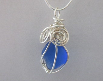 Blue Sea Glass Jewelry, Wire Wrapped Pendant, Beach Glass Pendant, Sea Glass Pendant, Gift for Women, Wedding Gift, Sea Glass Jewelry