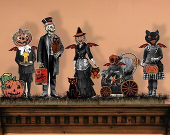 Halloween Boogie Family Paper Doll Printable Victorian Goolies Puppet Printable Halloween Paper Doll Digital Collage Sheet Instant Download