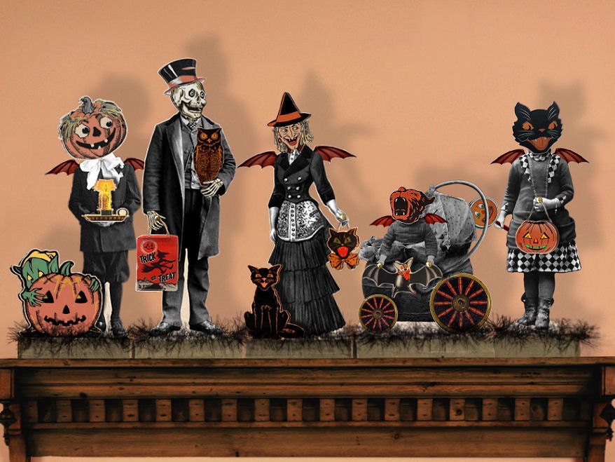 Halloween Boogie Family Paper Doll Printable Victorian Goolies Puppet Printable Halloween Paper Doll Digital Collage Sheet Instant Download steampunk buy now online