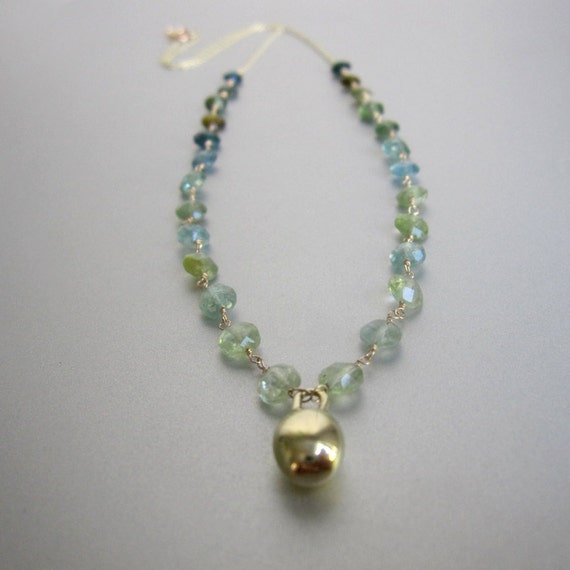 Green Tourmaline Solid 14k Green Gold Necklace by jenco8 on Etsy