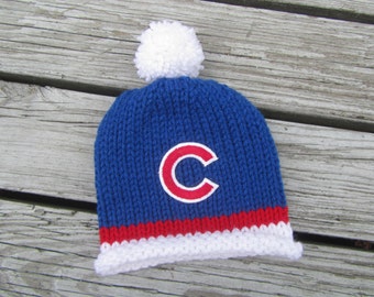 CHICAGO CUBS Hand Knit Baby Hat - Chicago Cubs Baby Hat - Michigan Hand Knitted Baby Hat