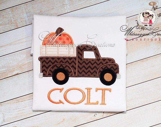 Halloween Old Truck Shirt With Big Pumpkin - Personalized Shirt - Boy Halloween Shirt - Holiday Outfit - Baby First Halloween
