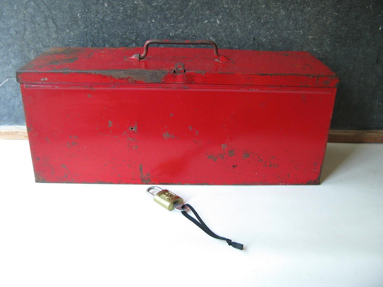 Vintage Red Metal Tool Box, Industrial, Utility Box, Chippy, Haute Juice