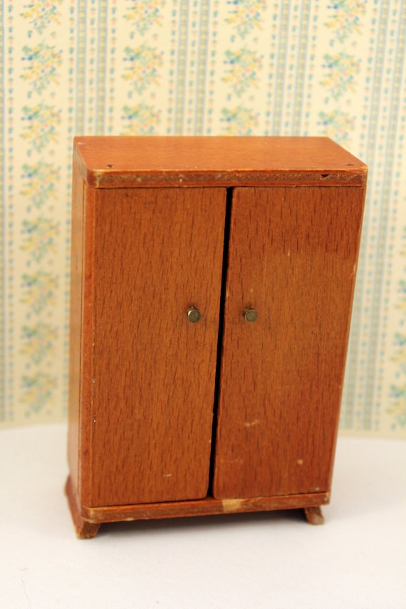 Vintage Dollhouse Wardrobe Armoire Miniature Furniture Closet