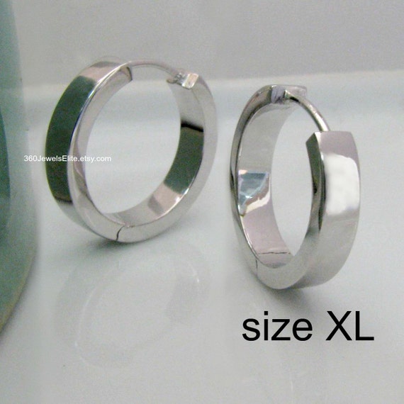 XL Sterling Silver Hoop Earrings For Men 19mm by 360JewelsElite