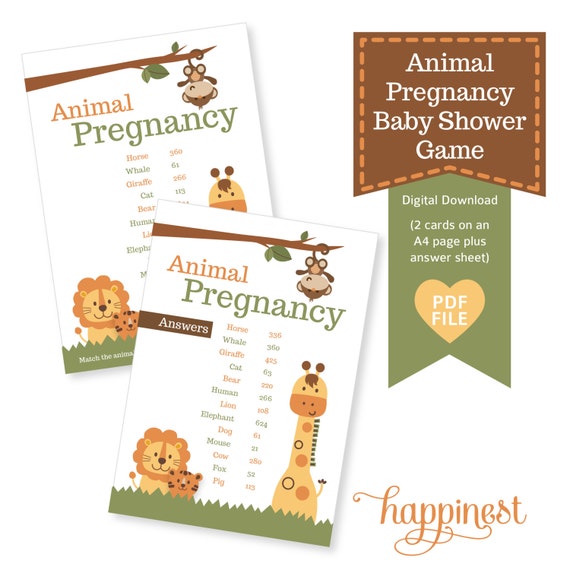 Animal Pregnancy Baby Shower Game Guess the by HappinestStudio