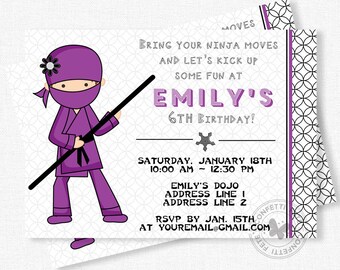 Ninja Birthday Invitation, Ninja Party Invitations, Girl Birthday Invitation, Ninja Girl Birthday Party