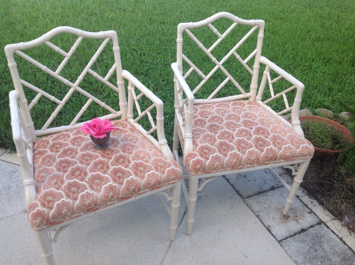 Pair of FAUX BAMBOO CHIPPENDALE Arm Chairs / Pair Chippendale