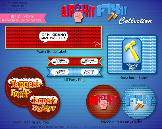 WRECK It FIX It Collection : Print at Home Video Game Party Decorations | Birthday Party | DIY Printables | Digital Files | Instant Download Il_570xn